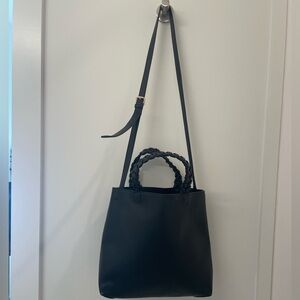 Jules Kae Black Tote Bag with Braided Handles